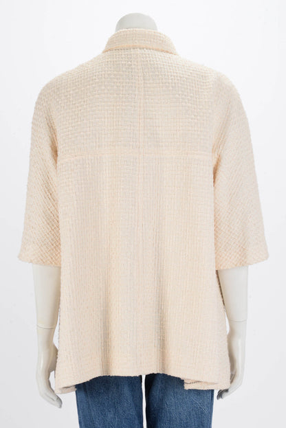 Chanel Cream Cotton Pearl Button Zip Up Jacket