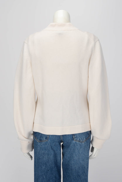 Chanel Cream Cashmere 22A Embellished Button Cardigan FR 46