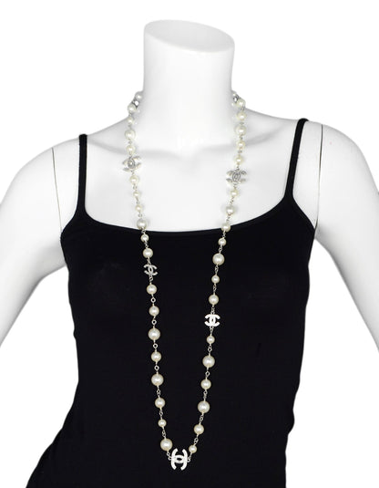 Chanel 2019 42" Faux Pearl/Crystal CC Necklace