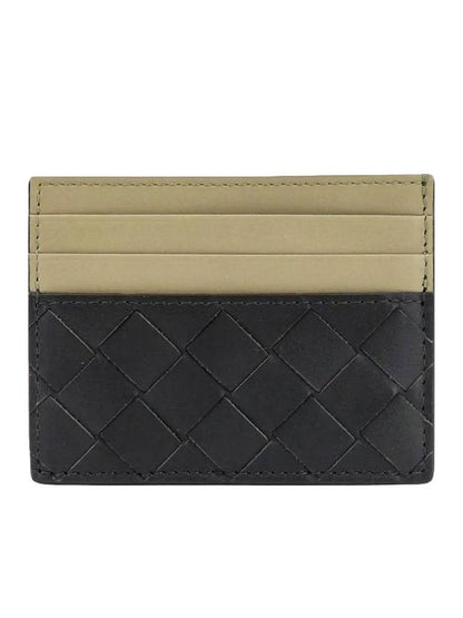 Luxury Bottega Veneta Intrecciato Two-Tone Card Wallet Dark Green Travertine