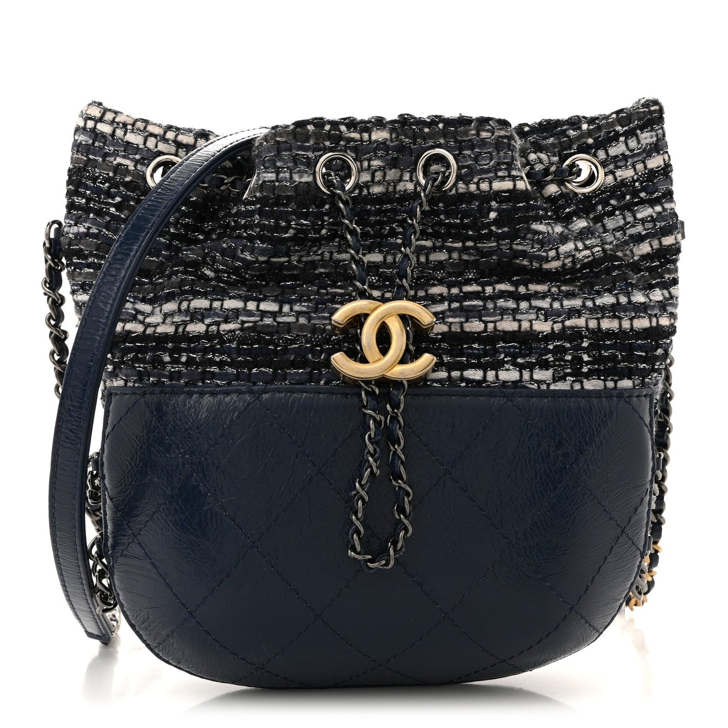 Tweed Calfskin Quilted Small Gabrielle Bucket Blue Multicolor