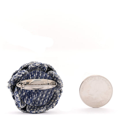 Tweed Camellia CC Brooch Lapel Pin Blue