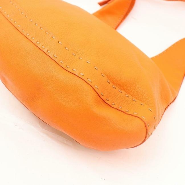 Fendi Style Shoulder Purse Orange Selleria Leather And Taupe Contrast Stitching Hobo Bag