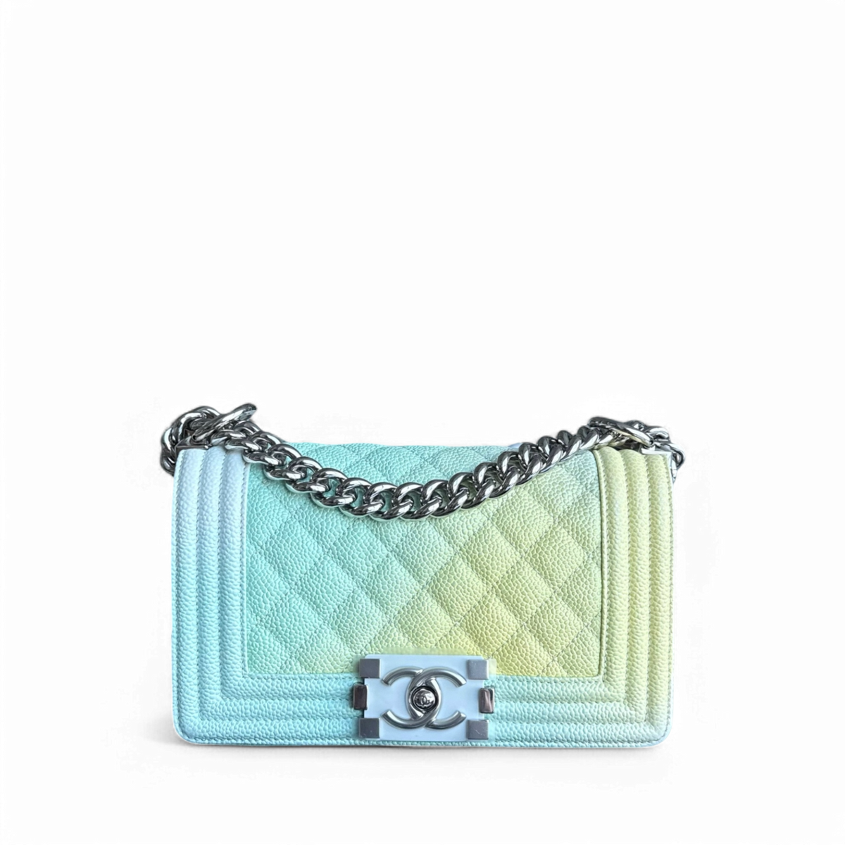 Chanel Boy Small - Caviar 20CM Quilted Rainbow Silver Hardware Series 25