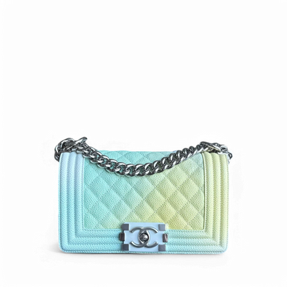 Chanel Boy Small - Caviar 20CM Quilted Rainbow Silver Hardware Series 25