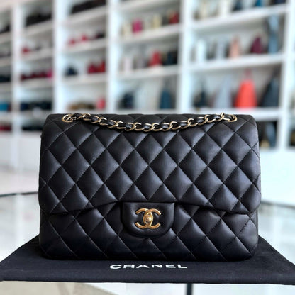 Chanel Classic Flap Jumbo - Double Flap Quilted Lambskin Black Gold Hardware Series 19
