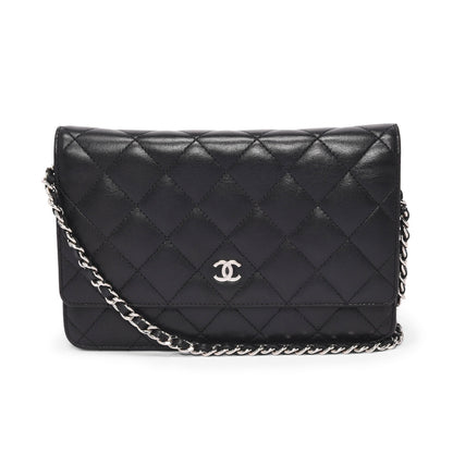 Chanel Black Quilted Lambskin Classic Wallet on Chain