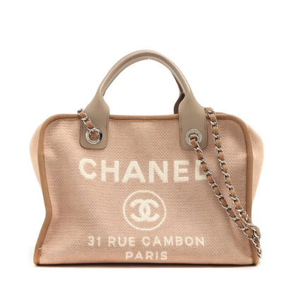 Chanel Deauville Canvas x Leather 2WAY HandBag Beige Silver  20th