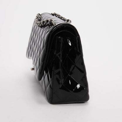 Chanel Black Quilted Patent Large Double Flap Bag
