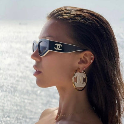 Chanel 24S Large CC Logo Hoop Clip-on Earrings with White Enamel in GHW