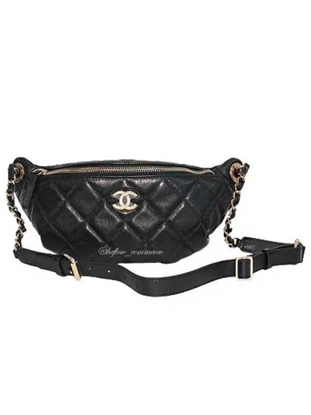 CC Logo Lambskin Chain Belt Bag Black Chanel