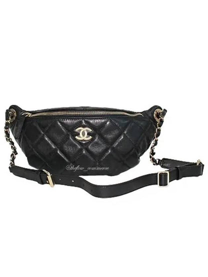 CC Logo Lambskin Chain Belt Bag Black Chanel