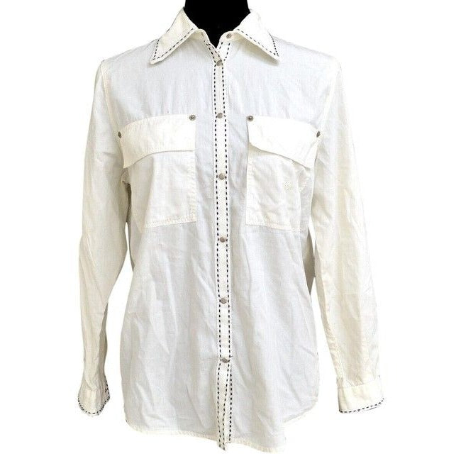 Fendi White Black Stitching Blouse