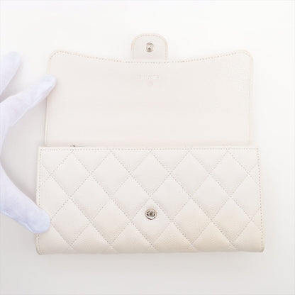 Chanel Matrasse Caviar S Wallet White Silver Gold