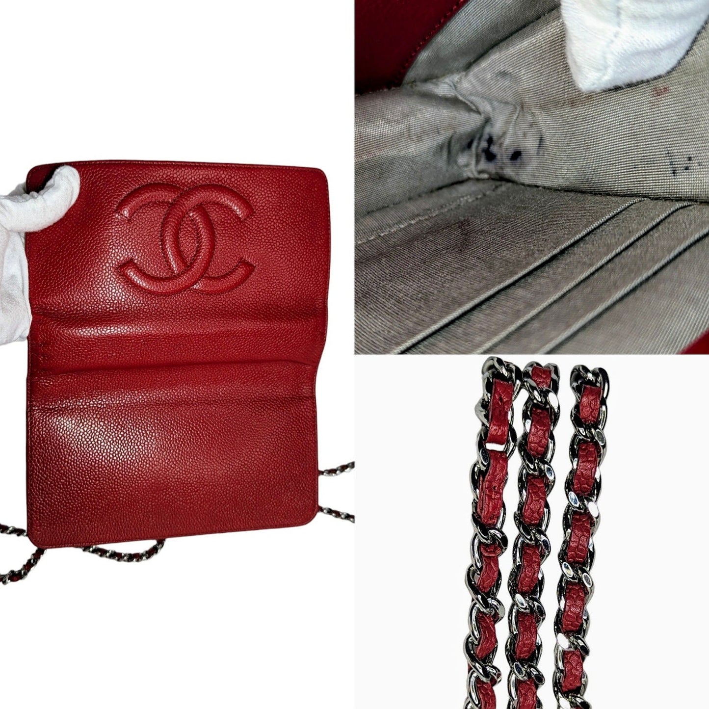 Chanel 2012 Red Caviar Timeless Wallet On Chain WOC