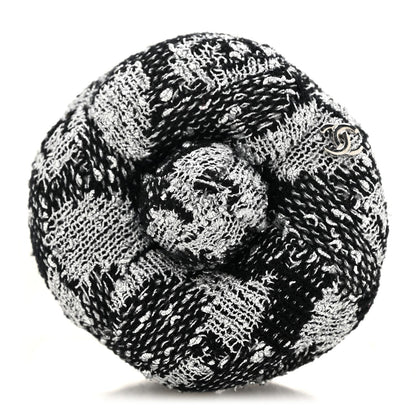 Tweed Camellia Pin Brooch Black Silver