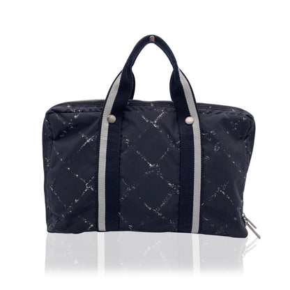 CHANEL Vintage Black Nylon Canvas Old Travel Line Satchel Bag