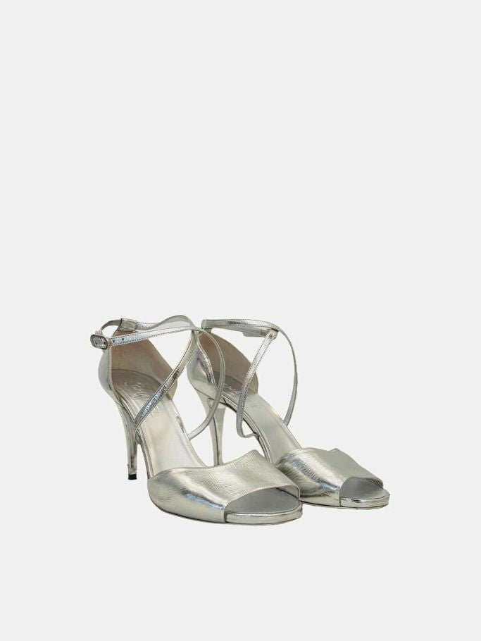 CHANEL Metallic Silver Size EU 41 Heeled Sandals