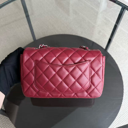 Chanel Classic Flap Mini - Caviar 20CM Quilted Dark Red Silver Hardware Series 17