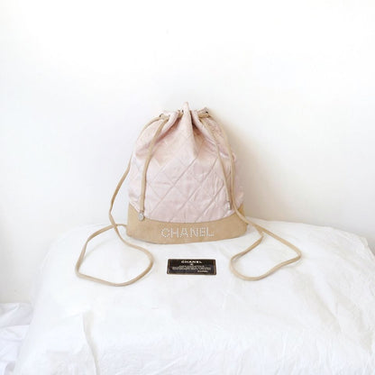 Chanel vintage pink silk drawstring backpack