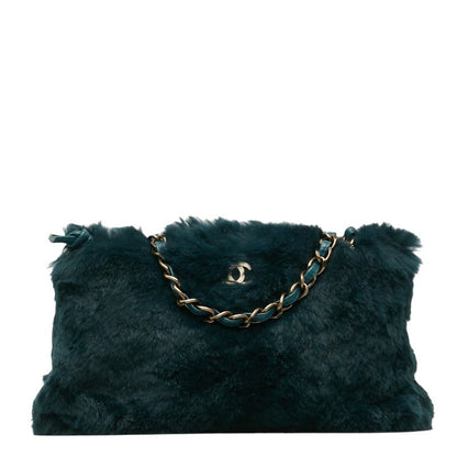 Chanel Chain Shoulder Bag Green Fur Women's