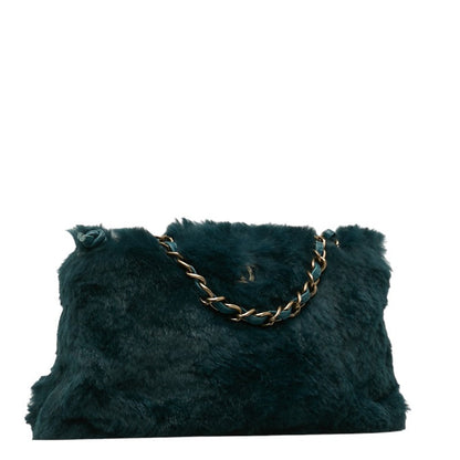 Chanel Chain Shoulder Bag Green Fur Women's