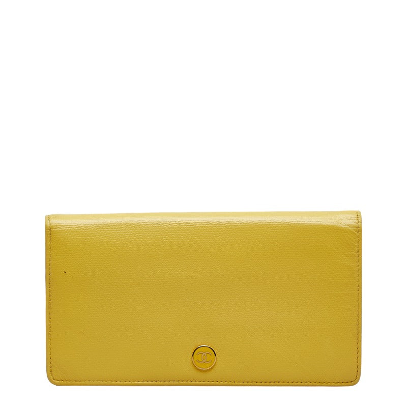 Chanel Button Bi-Fold Wallet Long Wallet Yellow Leather