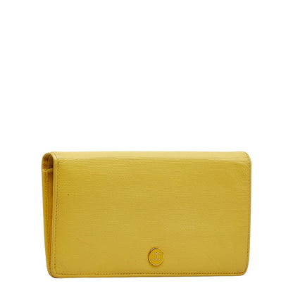 Chanel Button Bi-Fold Wallet Long Wallet Yellow Leather