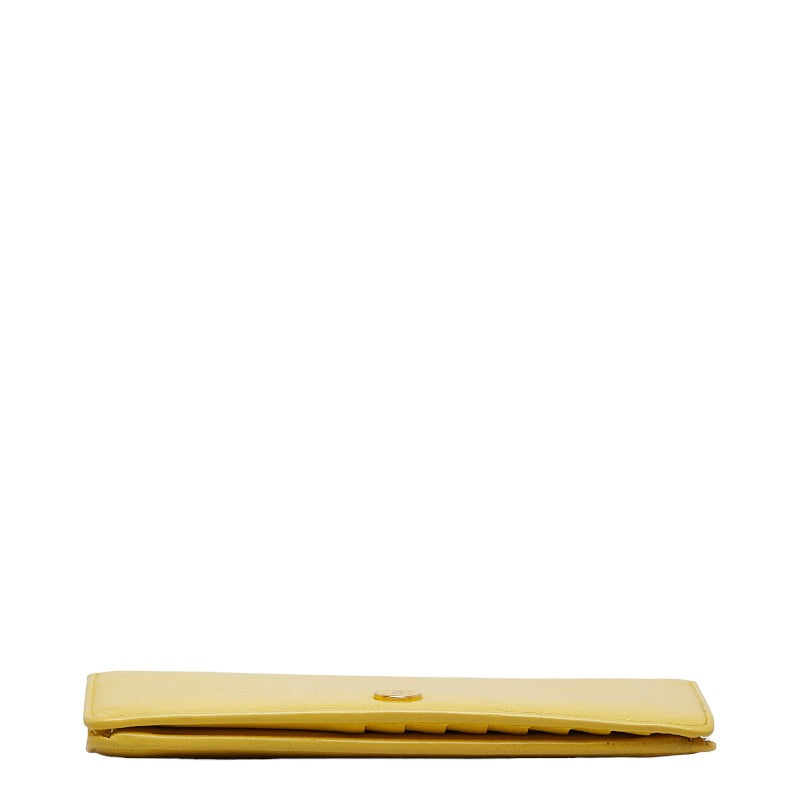 Chanel Button Bi-Fold Wallet Long Wallet Yellow Leather