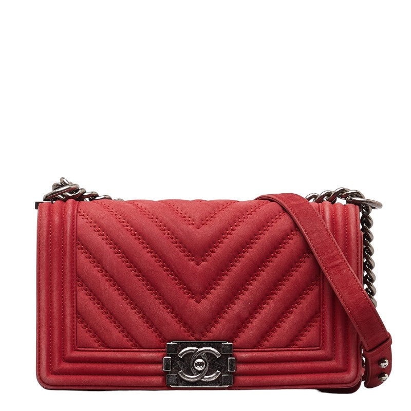 Chanel Medium Chevron Suede Le Boy Flap Bag Suede Shoulder Bag in Good condition