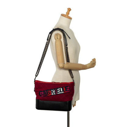 Chanel Wool & Leather Gabrielle Shoulder Bag Leather Shoulder Bag in Good condition