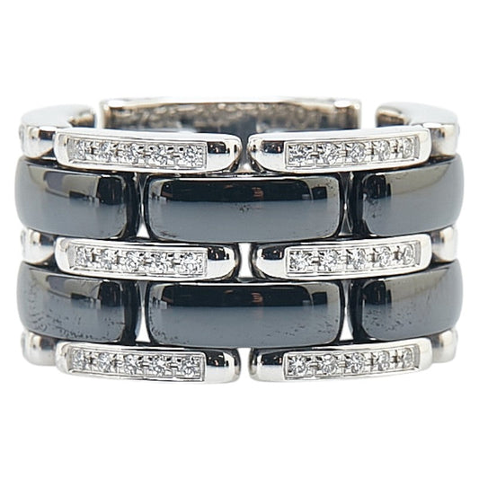 Chanel Ultra Au750 White Gold Black Ceramic Ring Size 8