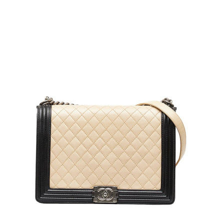 Chanel Large Bicolor Le Boy Flap Bag Leather Shoulder Bag in Good condition
