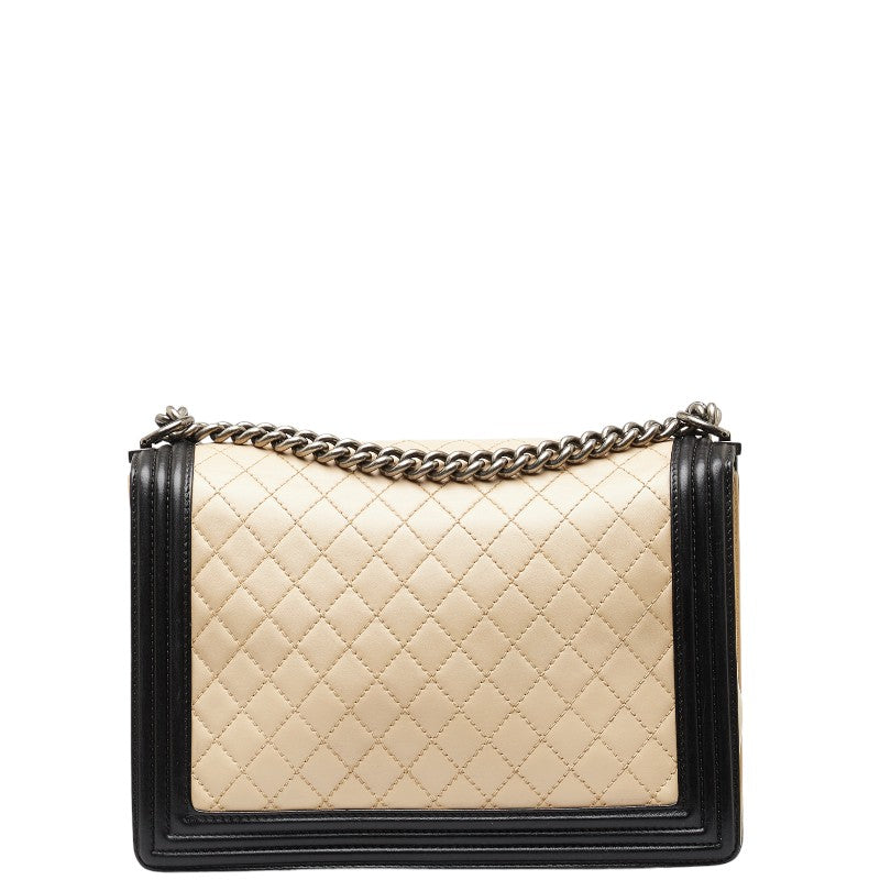 Chanel Large Bicolor Le Boy Flap Bag Leather Shoulder Bag in Good condition