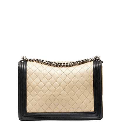 Chanel Large Bicolor Le Boy Flap Bag Leather Shoulder Bag in Good condition