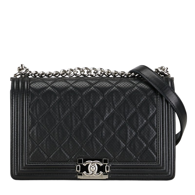 Chanel Large Perforated Leather Le Boy Flap Bag Leather Shoulder Bag in Good condition