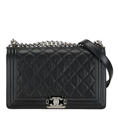 Chanel Large Perforated Leather Le Boy Flap Bag Leather Shoulder Bag in Good condition