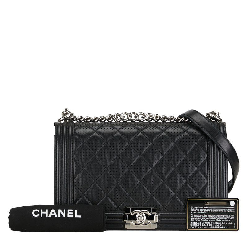 Chanel Large Perforated Leather Le Boy Flap Bag Leather Shoulder Bag in Good condition