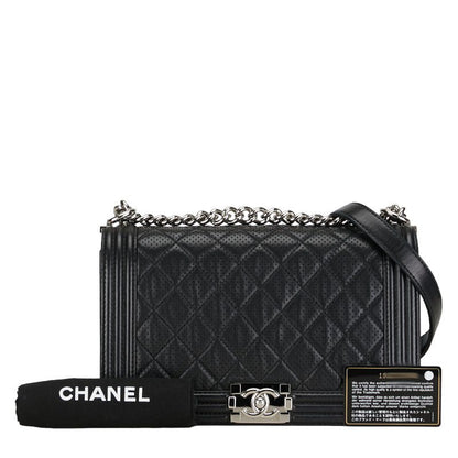 Chanel Large Perforated Leather Le Boy Flap Bag Leather Shoulder Bag in Good condition