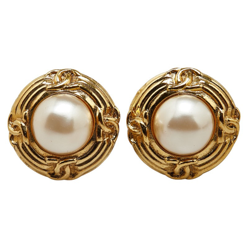 Chanel CC Pearl Clip On Earrings  Metal Earrings in Excellent condition