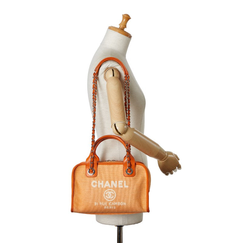 Chanel Canvas Deauville Bowling Bag Canvas Handbag in Good condition