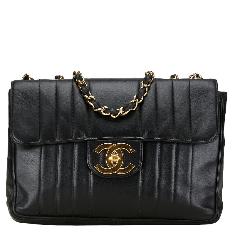 Chanel CC Vertical Quilt Leather Flap Bag Leather Shoulder Bag in Good condition