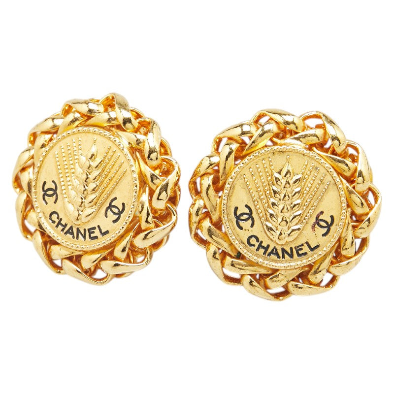 Chanel Coco Mark Wheat Motif Round Earrings