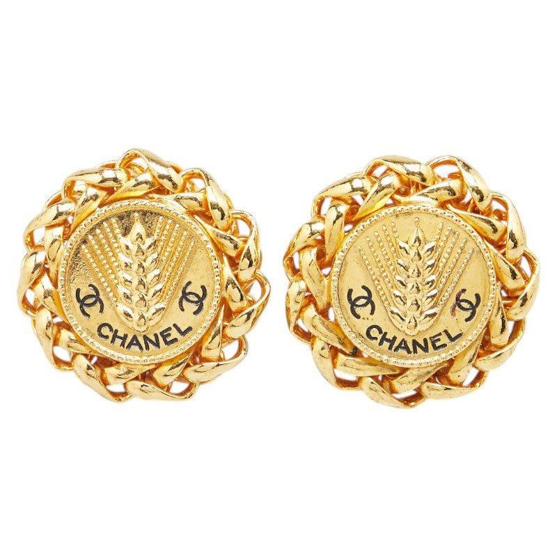 Chanel Coco Mark Wheat Motif Round Earrings