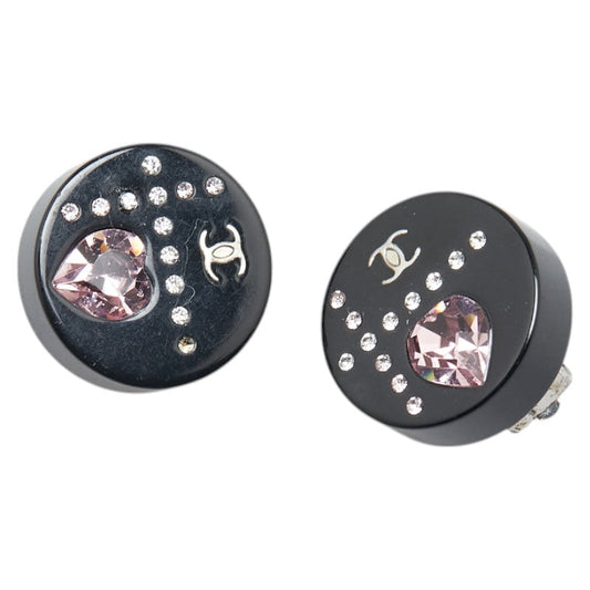 Chanel Coco Mark Rhinestone Heart Earrings