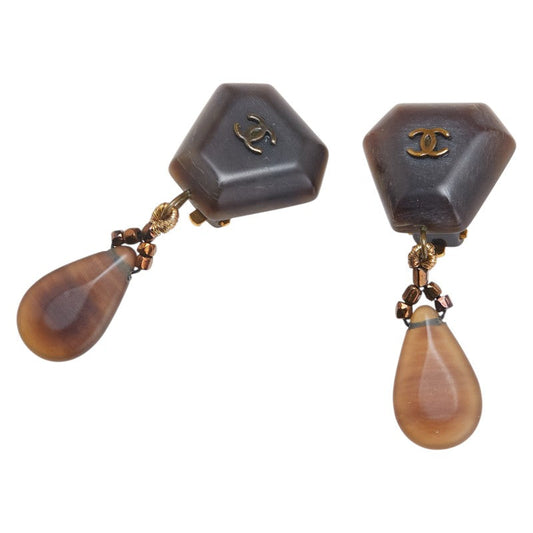 Chanel Coco Mark Wood Motif Earrings