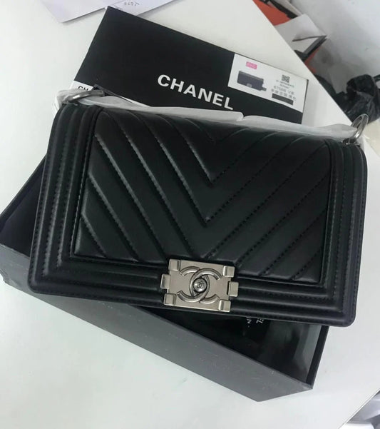 Chanel Boy V Handbag For Women Silver Hardware