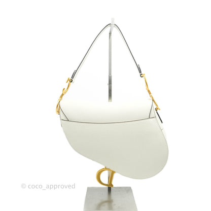 Christian Dior Saddle Bag White Grained Calfskin Gold Hardware