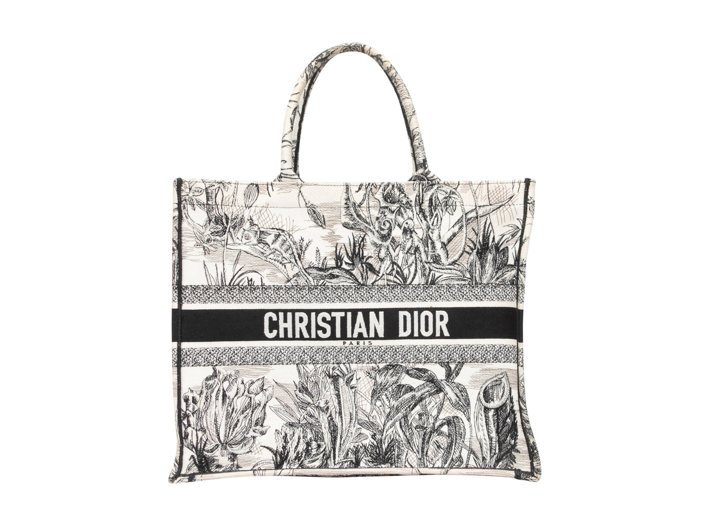 White & Black Christian Dior Large Toile de Jouy Book Tote