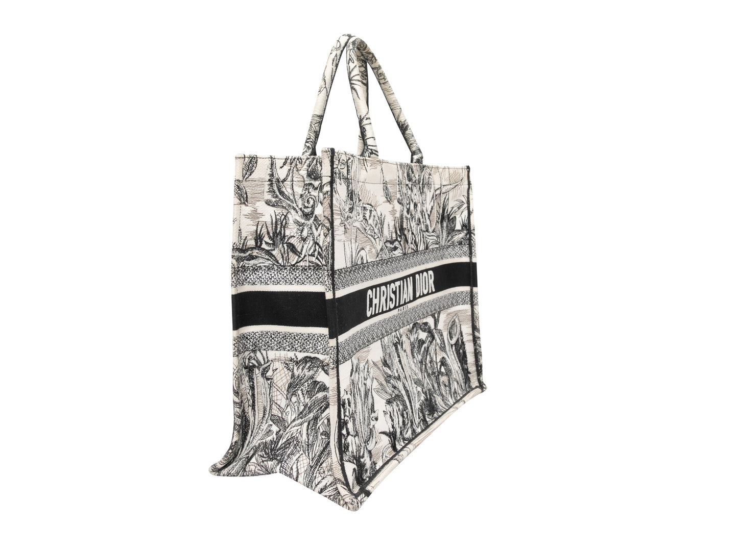 White & Black Christian Dior Large Toile de Jouy Book Tote